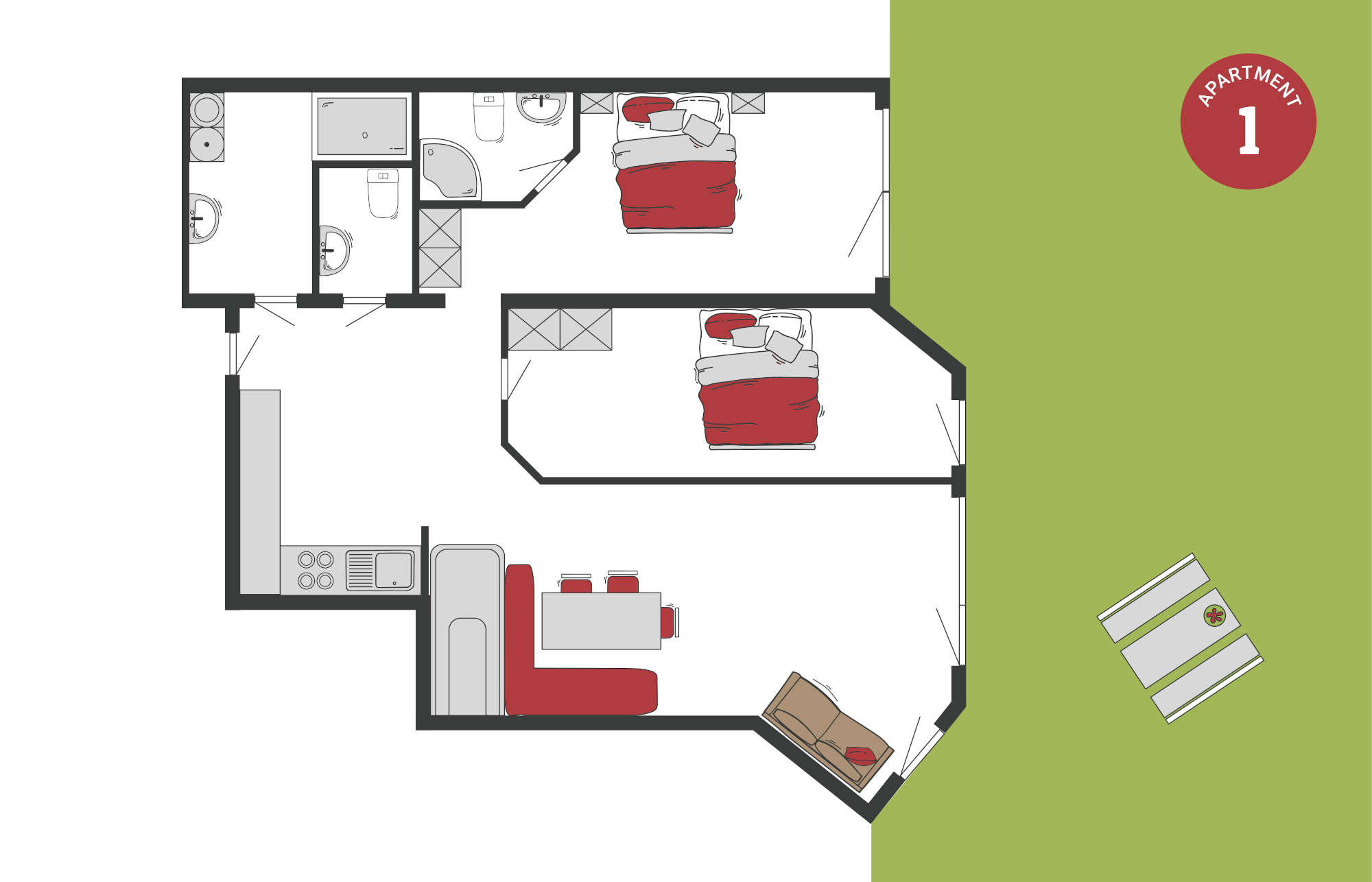 3-room apartment on the ground floor